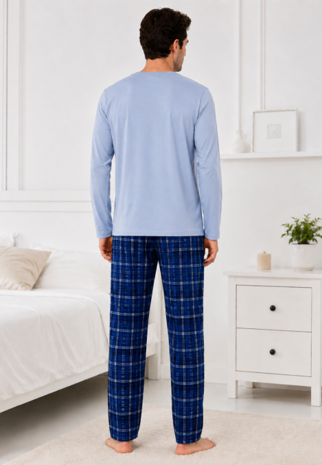 Pijama barbati Serena cu maneca lunga si pantalon lung-Bleu,Engros